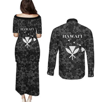 Hawaii Lei Kamehameha Couples Matching Puletasi and Long Sleeve Button Shirt Ele'ele Seamless Pattern Hibiscus Flower LT9 - Polynesian Pride
