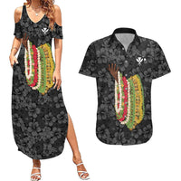 Hawaii Lei Kamehameha Couples Matching Summer Maxi Dress and Hawaiian Shirt Ele'ele Seamless Pattern Hibiscus Flower LT9 Black - Polynesian Pride