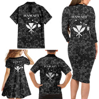 Hawaii Lei Kamehameha Family Matching Long Sleeve Bodycon Dress and Hawaiian Shirt Ele'ele Seamless Pattern Hibiscus Flower