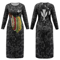 Hawaii Lei Kamehameha Family Matching Long Sleeve Bodycon Dress and Hawaiian Shirt Ele'ele Seamless Pattern Hibiscus Flower LT9 Mom's Dress Black - Polynesian Pride