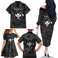 Hawaii Lei Kamehameha Family Matching Off The Shoulder Long Sleeve Dress and Hawaiian Shirt Ele'ele Seamless Pattern Hibiscus Flower LT9 Mom's Dress Black - Polynesian Pride