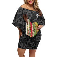 Hawaii Lei Kamehameha Family Matching Off Shoulder Short Dress and Hawaiian Shirt Ele'ele Seamless Pattern Hibiscus Flower