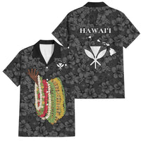 Hawaii Lei Kamehameha Family Matching Tank Maxi Dress and Hawaiian Shirt Ele'ele Seamless Pattern Hibiscus Flower LT9 Dad's Shirt - Short Sleeve Black - Polynesian Pride