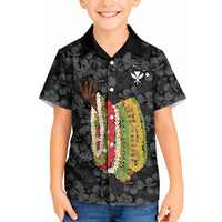 Hawaii Lei Kamehameha Kid Hawaiian Shirt Ele'ele Seamless Pattern Hibiscus Flower LT9 Kid Black - Polynesian Pride