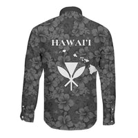 Hawaii Lei Kamehameha Long Sleeve Button Shirt Ele'ele Seamless Pattern Hibiscus Flower LT9 - Polynesian Pride