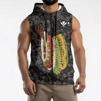 Hawaii Lei Kamehameha Sleeveless Zip Hoodie Ele'ele Seamless Pattern Hibiscus Flower LT9 - Polynesian Pride