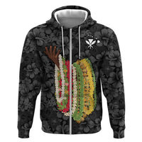 Hawaii Lei Kamehameha Zip Hoodie Ele'ele Seamless Pattern Hibiscus Flower LT9 Zip Hoodie Black - Polynesian Pride