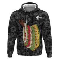Hawaii Lei Kamehameha Zip Hoodie Ele'ele Seamless Pattern Hibiscus Flower LT9 Pullover Hoodie Black - Polynesian Pride