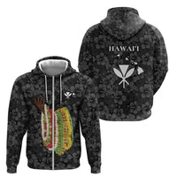Hawaii Lei Kamehameha Zip Hoodie Ele'ele Seamless Pattern Hibiscus Flower LT9 - Polynesian Pride