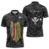Hawaii Lei Kamehameha Zipper Polo Shirt Ele'ele Seamless Pattern Hibiscus Flower LT9 - Polynesian Pride
