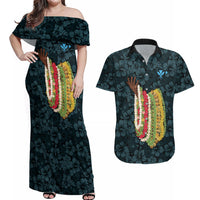 Hawaii Lei Kamehameha Couples Matching Off Shoulder Maxi Dress and Hawaiian Shirt Uliuli Seamless Pattern Hibiscus Flower