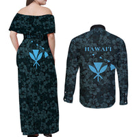 Hawaii Lei Kamehameha Couples Matching Off Shoulder Maxi Dress and Long Sleeve Button Shirt Uliuli Seamless Pattern Hibiscus Flower LT9 - Polynesian Pride