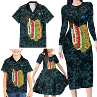 Hawaii Lei Kamehameha Family Matching Long Sleeve Bodycon Dress and Hawaiian Shirt Uliuli Seamless Pattern Hibiscus Flower LT9 - Polynesian Pride