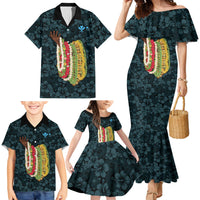 Hawaii Lei Kamehameha Family Matching Mermaid Dress and Hawaiian Shirt Uliuli Seamless Pattern Hibiscus Flower