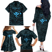 Hawaii Lei Kamehameha Family Matching Off The Shoulder Long Sleeve Dress and Hawaiian Shirt Uliuli Seamless Pattern Hibiscus Flower LT9 Mom's Dress Blue - Polynesian Pride