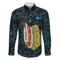 Hawaii Lei Kamehameha Family Matching Off The Shoulder Long Sleeve Dress and Hawaiian Shirt Uliuli Seamless Pattern Hibiscus Flower LT9 Daughter's Dress Blue - Polynesian Pride