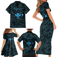 Hawaii Lei Kamehameha Family Matching Short Sleeve Bodycon Dress and Hawaiian Shirt Uliuli Seamless Pattern Hibiscus Flower