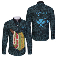 Hawaii Lei Kamehameha Family Matching Short Sleeve Bodycon Dress and Hawaiian Shirt Uliuli Seamless Pattern Hibiscus Flower LT9 Dad's Shirt - Long Sleeve Blue - Polynesian Pride