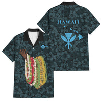 Hawaii Lei Kamehameha Family Matching Tank Maxi Dress and Hawaiian Shirt Uliuli Seamless Pattern Hibiscus Flower LT9 Dad's Shirt - Short Sleeve Blue - Polynesian Pride