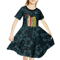 Hawaii Lei Kamehameha Kid Short Sleeve Dress Uliuli Seamless Pattern Hibiscus Flower LT9 - Polynesian Pride
