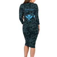Hawaii Lei Kamehameha Long Sleeve Bodycon Dress Uliuli Seamless Pattern Hibiscus Flower LT9 - Polynesian Pride