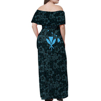 Hawaii Lei Kamehameha Off Shoulder Maxi Dress Uliuli Seamless Pattern Hibiscus Flower LT9 - Polynesian Pride