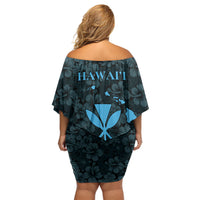 Hawaii Lei Kamehameha Off Shoulder Short Dress Uliuli Seamless Pattern Hibiscus Flower LT9 - Polynesian Pride