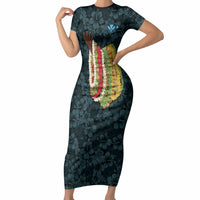Hawaii Lei Kamehameha Short Sleeve Bodycon Dress Uliuli Seamless Pattern Hibiscus Flower LT9 Long Dress Blue - Polynesian Pride