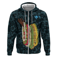 Hawaii Lei Kamehameha Zip Hoodie Uliuli Seamless Pattern Hibiscus Flower LT9 Zip Hoodie Blue - Polynesian Pride