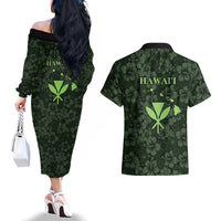 Hawaii Lei Kamehameha Couples Matching Off The Shoulder Long Sleeve Dress and Hawaiian Shirt Oma'oma'o Seamless Pattern Hibiscus Flower LT9 - Polynesian Pride