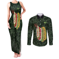Hawaii Lei Kamehameha Couples Matching Tank Maxi Dress and Long Sleeve Button Shirt Oma'oma'o Seamless Pattern Hibiscus Flower