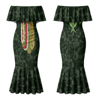 Hawaii Lei Kamehameha Family Matching Mermaid Dress and Hawaiian Shirt Oma'oma'o Seamless Pattern Hibiscus Flower LT9 Mom's Dress Green - Polynesian Pride