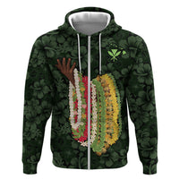 Hawaii Lei Kamehameha Hoodie Oma'oma'o Seamless Pattern Hibiscus Flower LT9 Zip Hoodie Green - Polynesian Pride