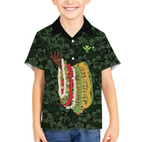 Hawaii Lei Kamehameha Kid Hawaiian Shirt Oma'oma'o Seamless Pattern Hibiscus Flower LT9 Kid Green - Polynesian Pride