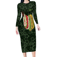 Hawaii Lei Kamehameha Long Sleeve Bodycon Dress Oma'oma'o Seamless Pattern Hibiscus Flower LT9 Long Dress Green - Polynesian Pride