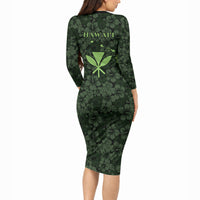 Hawaii Lei Kamehameha Long Sleeve Bodycon Dress Oma'oma'o Seamless Pattern Hibiscus Flower LT9 - Polynesian Pride
