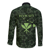 Hawaii Lei Kamehameha Long Sleeve Button Shirt Oma'oma'o Seamless Pattern Hibiscus Flower