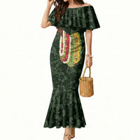Hawaii Lei Kamehameha Mermaid Dress Oma'oma'o Seamless Pattern Hibiscus Flower LT9 Women Green - Polynesian Pride