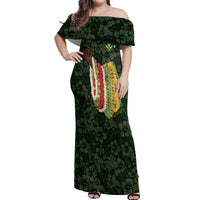 Hawaii Lei Kamehameha Off Shoulder Maxi Dress Oma'oma'o Seamless Pattern Hibiscus Flower LT9 Women Green - Polynesian Pride