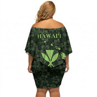 Hawaii Lei Kamehameha Off Shoulder Short Dress Oma'oma'o Seamless Pattern Hibiscus Flower LT9 - Polynesian Pride