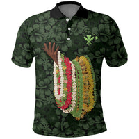 Hawaii Lei Kamehameha Polo Shirt Oma'oma'o Seamless Pattern Hibiscus Flower LT9 Green - Polynesian Pride
