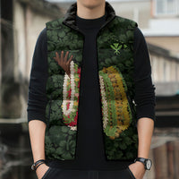 Hawaii Lei Kamehameha Sleeveless Puffer Jacket Oma'oma'o Seamless Pattern Hibiscus Flower
