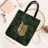 Hawaii Lei Kamehameha Tote Bag Oma'oma'o Seamless Pattern Hibiscus Flower LT9 Black Strap One Size Green - Polynesian Pride