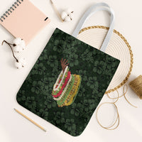 Hawaii Lei Kamehameha Tote Bag Oma'oma'o Seamless Pattern Hibiscus Flower LT9 White Strap One Size Green - Polynesian Pride