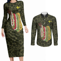 Hawaii Lei Kamehameha Couples Matching Long Sleeve Bodycon Dress and Long Sleeve Button Shirt Melemele Seamless Pattern Hibiscus Flower LT9 Yellow - Polynesian Pride