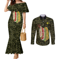 Hawaii Lei Kamehameha Couples Matching Mermaid Dress and Long Sleeve Button Shirt Melemele Seamless Pattern Hibiscus Flower