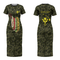 Hawaii Lei Kamehameha Couples Matching Short Sleeve Bodycon Dress and Long Sleeve Button Shirt Melemele Seamless Pattern Hibiscus Flower LT9 - Polynesian Pride
