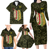 Hawaii Lei Kamehameha Family Matching Long Sleeve Bodycon Dress and Hawaiian Shirt Melemele Seamless Pattern Hibiscus Flower