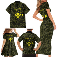 Hawaii Lei Kamehameha Family Matching Short Sleeve Bodycon Dress and Hawaiian Shirt Melemele Seamless Pattern Hibiscus Flower