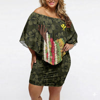 Hawaii Lei Kamehameha Off Shoulder Short Dress Melemele Seamless Pattern Hibiscus Flower LT9 Women Yellow - Polynesian Pride